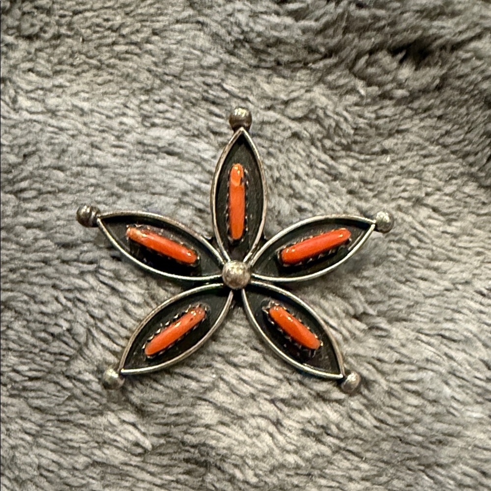Authentic Sterling Silver and Coral Brooch